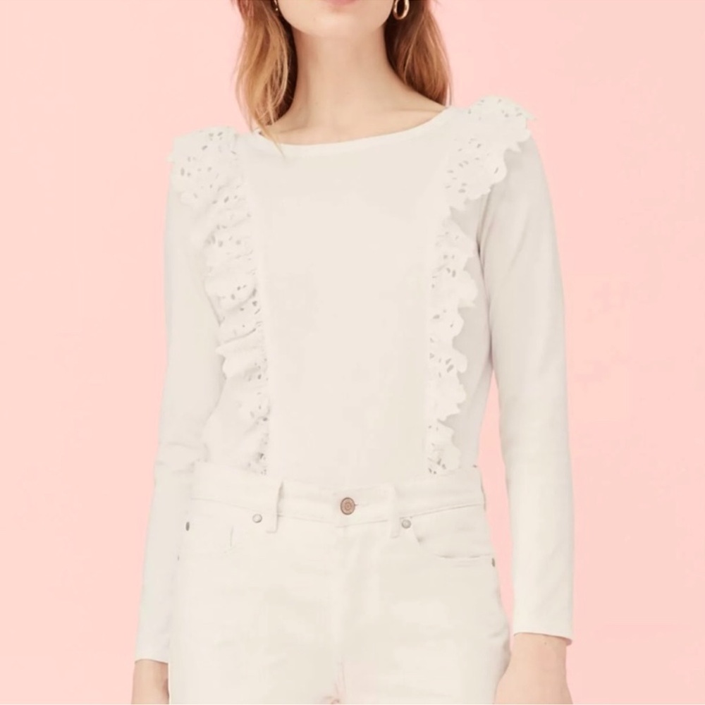 La Vie stretch ruffle LS top white NWT $195 sz small